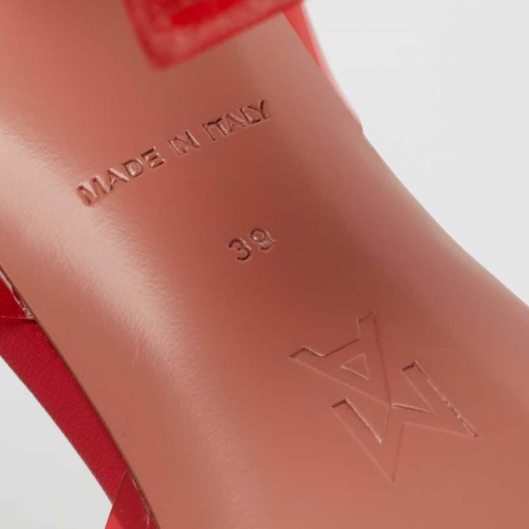 Pre Owned Amina Muaddi Red PVC Rosie Crystal Embellished Slingback Sandals Size 39