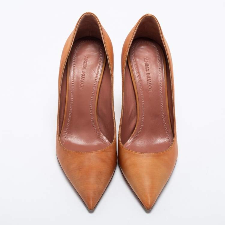 Pre Owned Amina Muaddi Orange PVC Ami Pumps Size 35.5