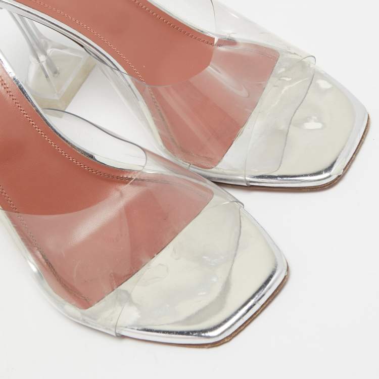 Pre Owned Amina Muaddi Transparent PVC  Lupita Mules Size 39