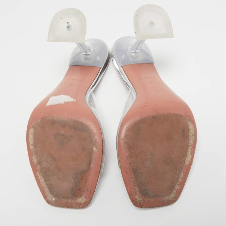 Pre Owned Amina Muaddi Transparent PVC  Lupita Mules Size 39