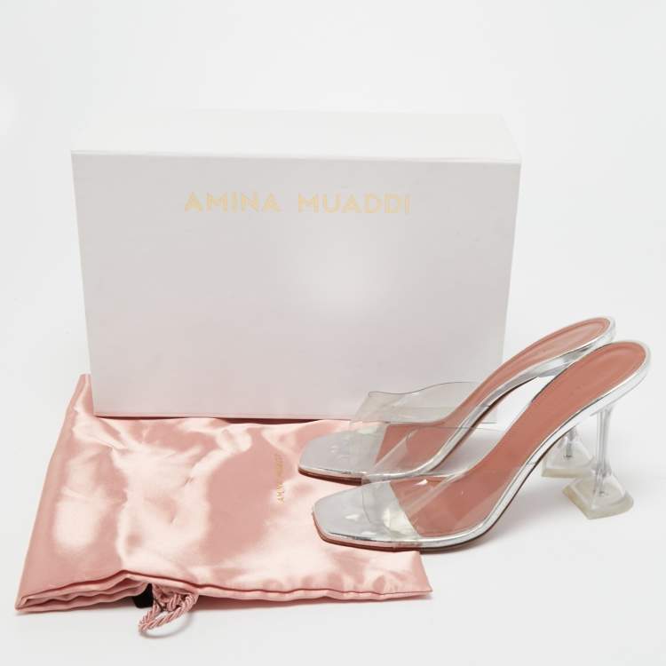 Pre Owned Amina Muaddi Transparent PVC  Lupita Mules Size 39