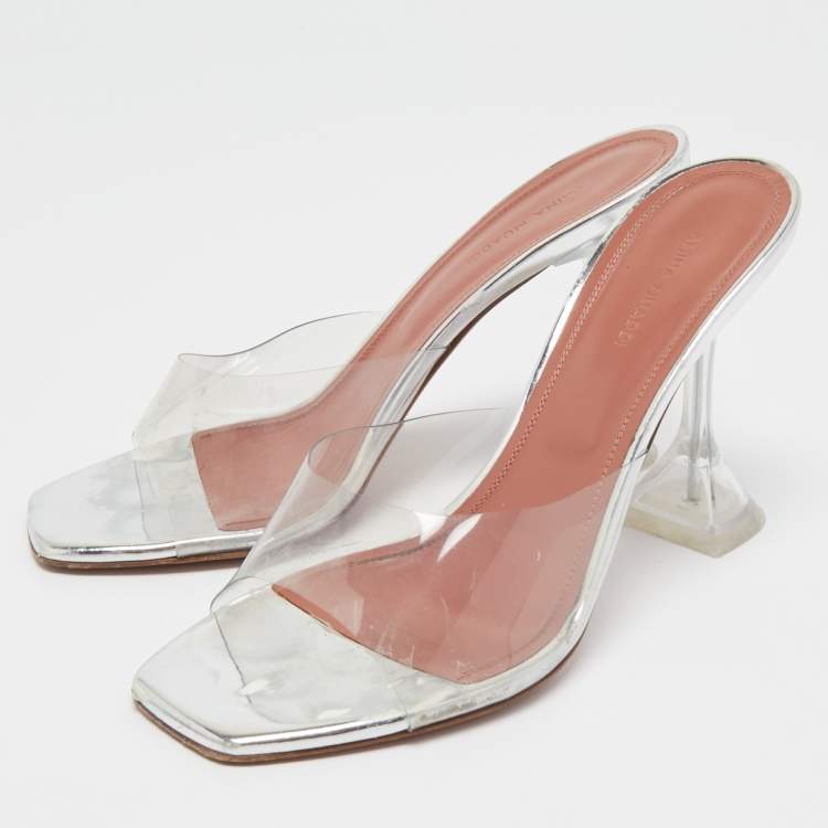 Pre Owned Amina Muaddi Transparent PVC  Lupita Mules Size 39