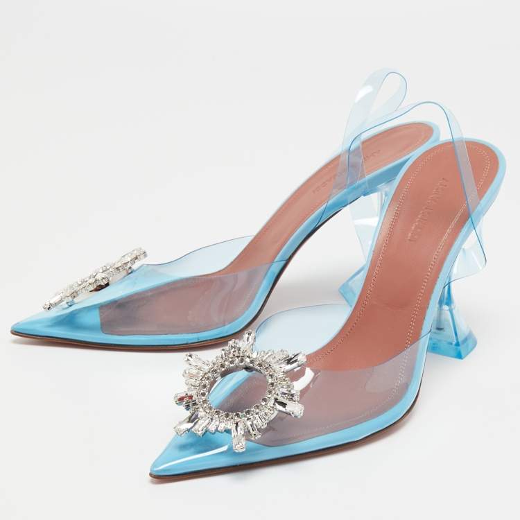 Pre Owned Amina Muaddi Blue PVC Begum Pumps Size 39