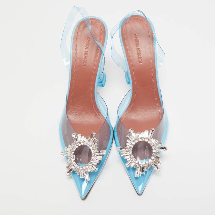 Pre Owned Amina Muaddi Blue PVC Begum Pumps Size 39