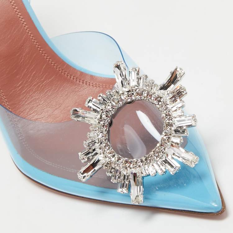 Pre Owned Amina Muaddi Blue PVC Begum Pumps Size 39