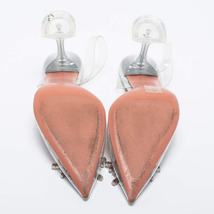 Pre Owned Amina Muaddi Transparent PVC Begum Slingback Pumps Size 40