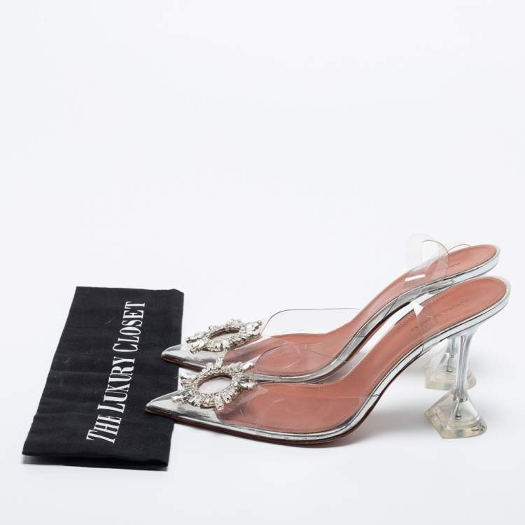 Pre Owned Amina Muaddi Transparent PVC Begum Slingback Pumps Size 40