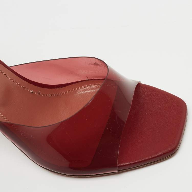 Pre Owned Amina Muaddi Burgundy PVC Lupita Slide Sandals Size 36  