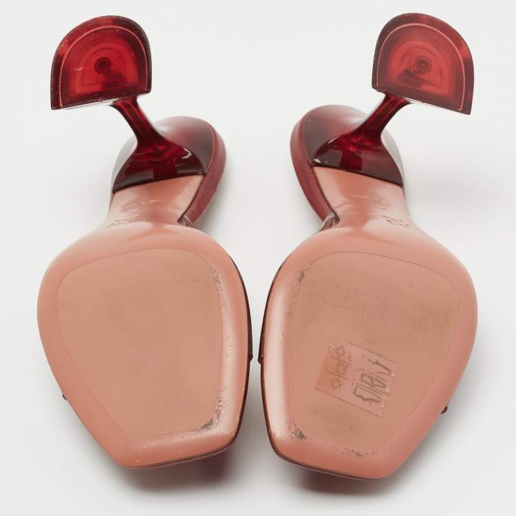 Pre Owned Amina Muaddi Burgundy PVC Lupita Slide Sandals Size 36  