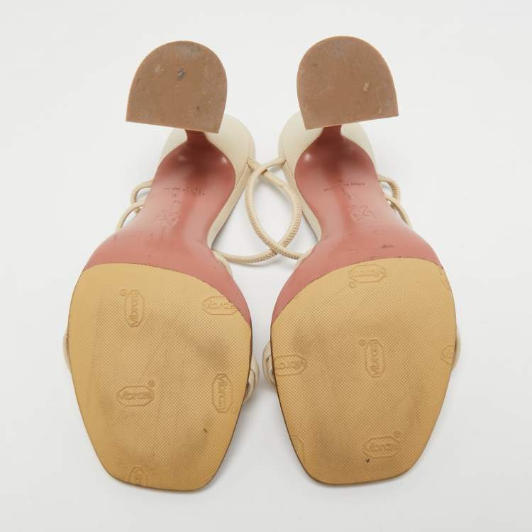 Pre Owned Amina Muaddi Cream Leather Naima Sandals Size 36