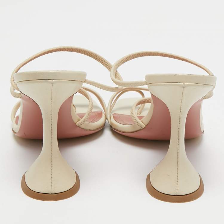 Pre Owned Amina Muaddi Cream Leather Naima Sandals Size 36