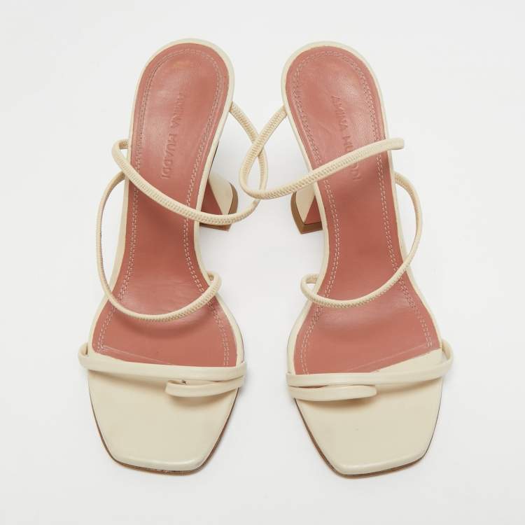 Pre Owned Amina Muaddi Cream Leather Naima Sandals Size 36