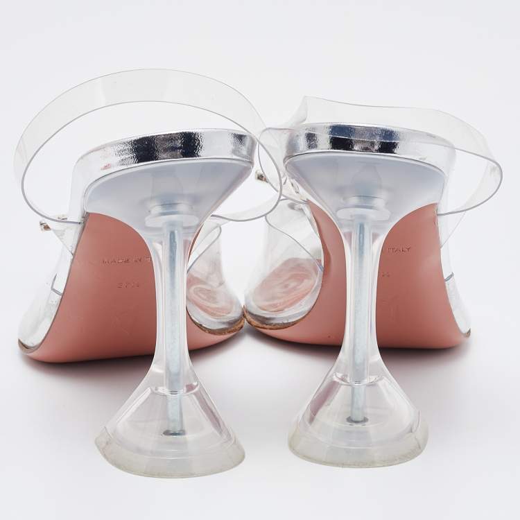مملوكة مسبقًا Amina Muaddi Transparent PVC Begum Crystal Embellished Slingback Pumps Size 37.5