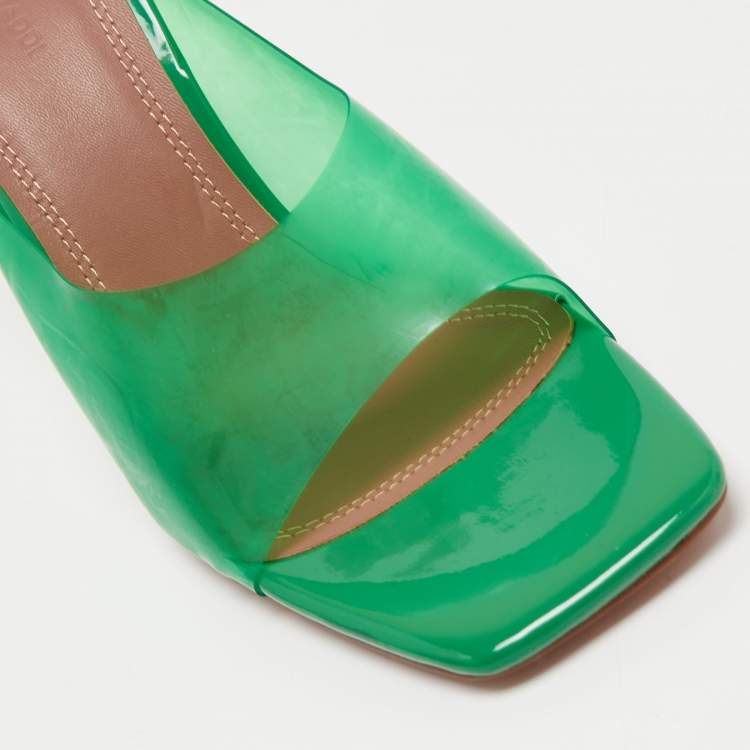 Pre Owned Amina Muaddi Green PVC Lupita Slide Sandals Size 39
