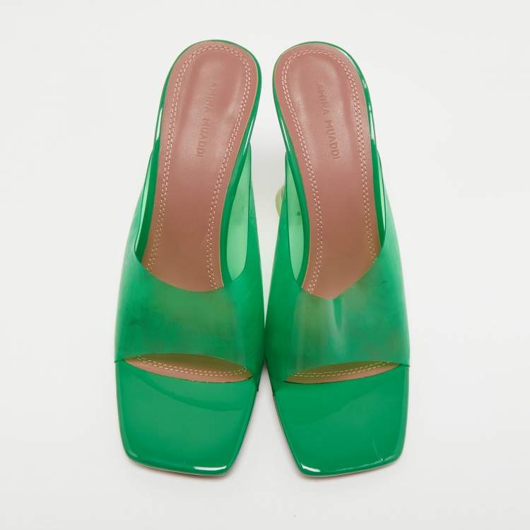 Pre Owned Amina Muaddi Green PVC Lupita Slide Sandals Size 39