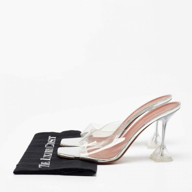 Pre Owned Amina Muaddi Transparent PVC Lupita Slide Sandals Size 41
