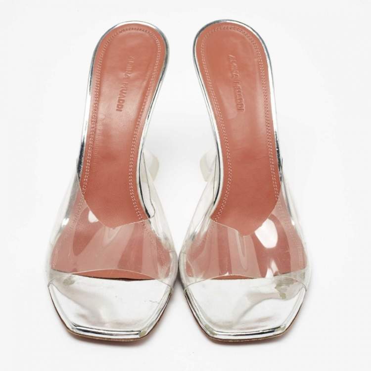 Pre Owned Amina Muaddi Transparent PVC Lupita Slide Sandals Size 41