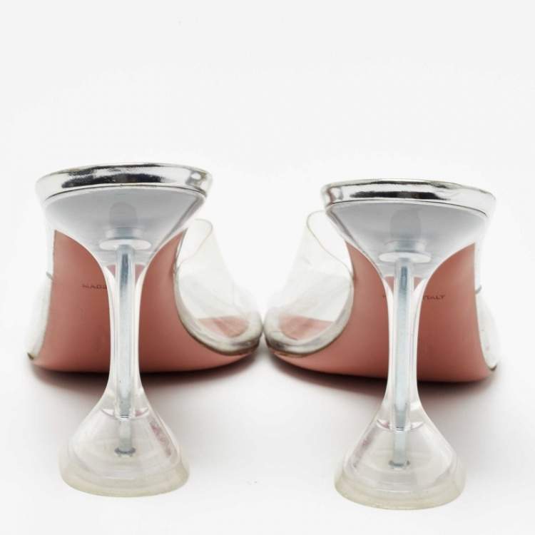 Pre Owned Amina Muaddi Transparent PVC Lupita Slide Sandals Size 41