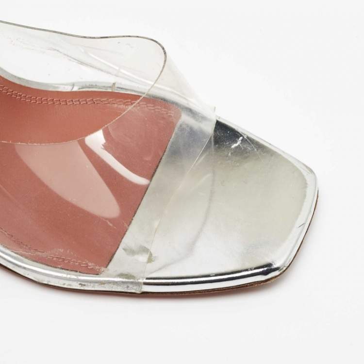 Pre Owned Amina Muaddi Transparent PVC Lupita Slide Sandals Size 41