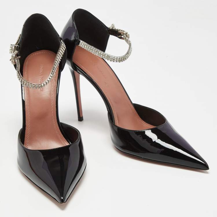 Pre Owned Amina Muaddi Black Patent Ursina Pumps Size 41