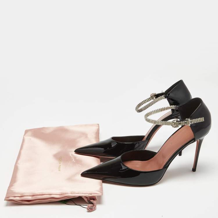 Pre Owned Amina Muaddi Black Patent Ursina Pumps Size 41