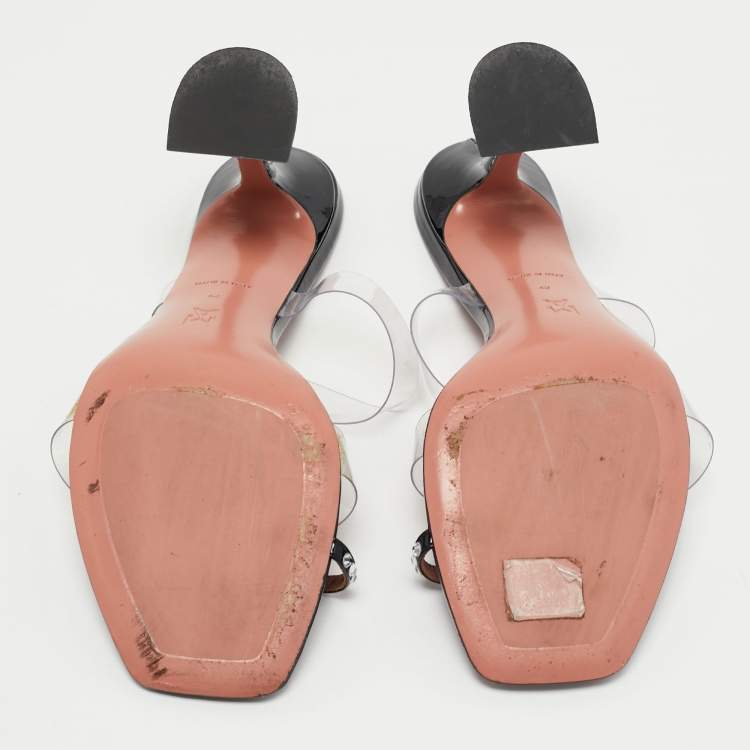 Pre Owned Amina Muaddi Black/Transparent PVC and Patent Sami Sandals Size 42