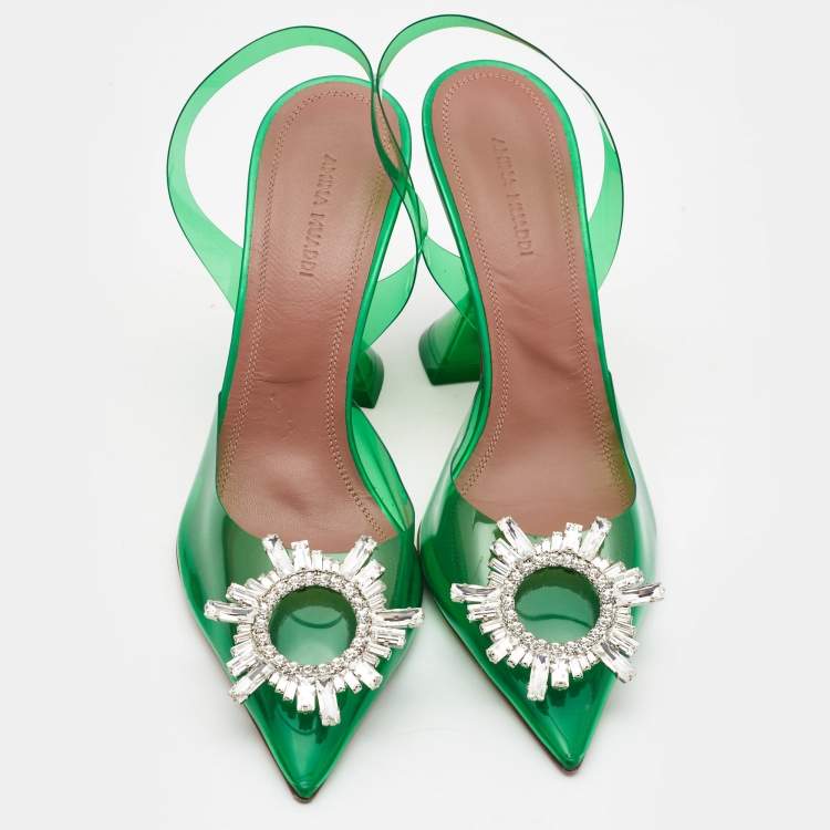Pre Owned Amina Muaddi Green PVC Begum Slingback Pumps Size 38