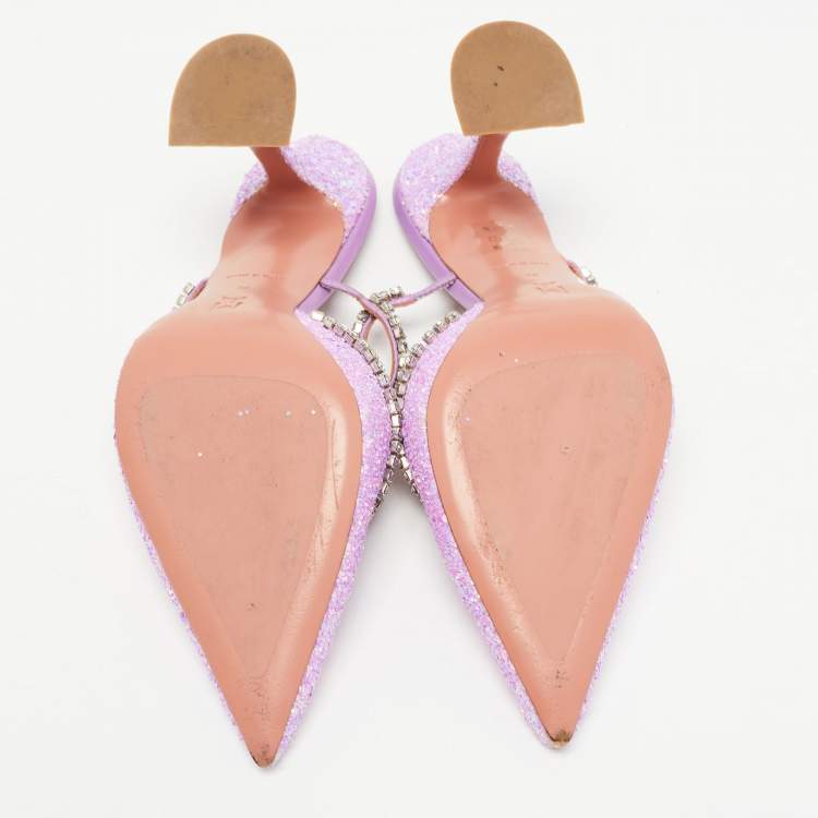 مملوكة مسبقًا Amina Muaddi Purple Coarse Glitter Gilda Mules Size 39