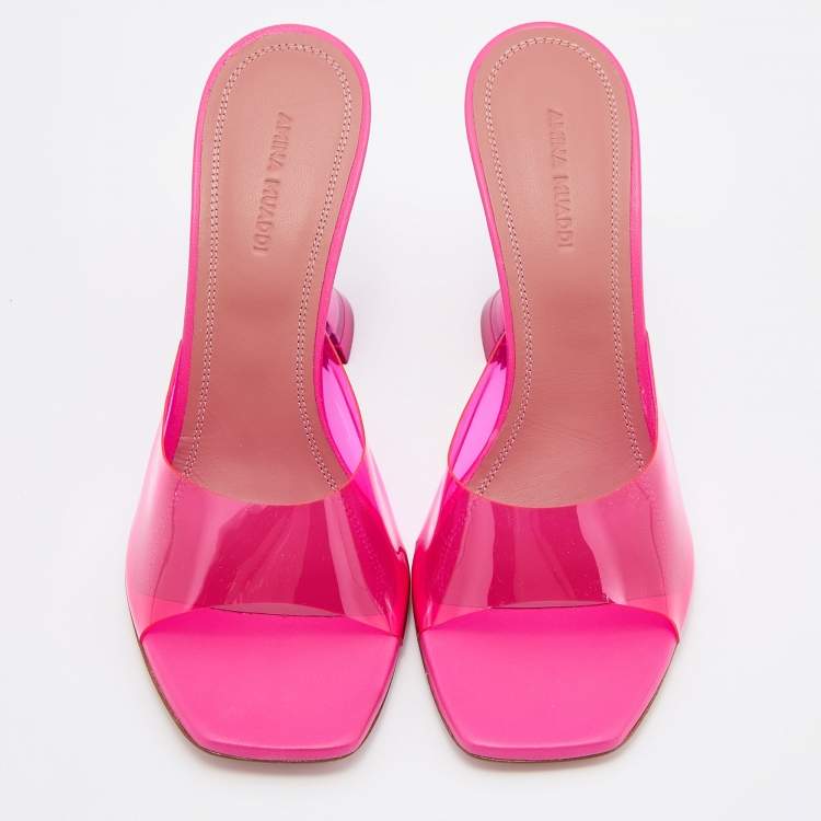 Pre Owned Amina Muaddi Pink PVC Lupita Slide Sandals Size 39