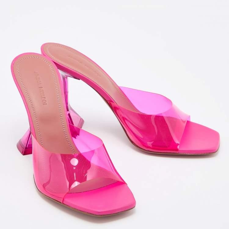 Pre Owned Amina Muaddi Pink PVC Lupita Slide Sandals Size 39