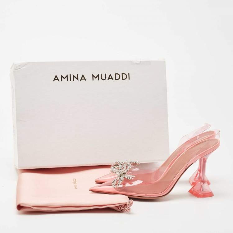 Pre Owned Amina Muaddi Pink PVC Rosie Slingback Pumps Size 36