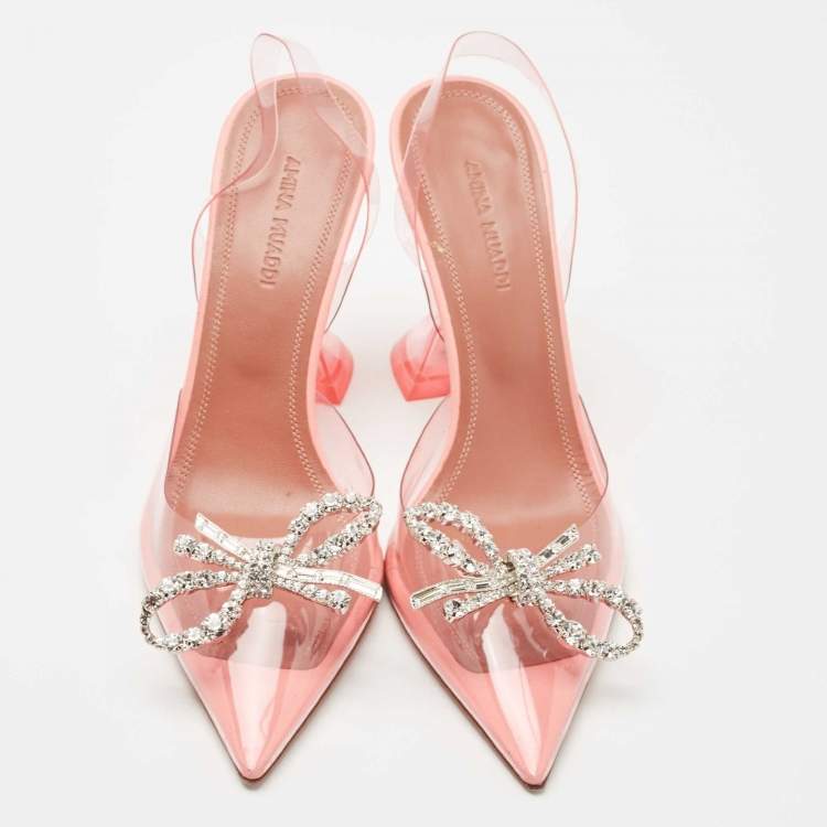 Pre Owned Amina Muaddi Pink PVC Rosie Slingback Pumps Size 36