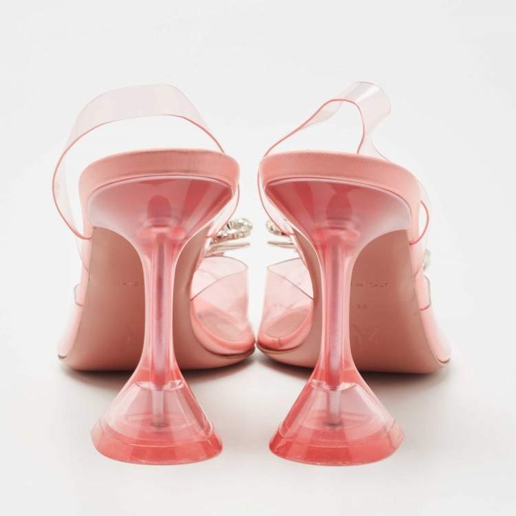 Pre Owned Amina Muaddi Pink PVC Rosie Slingback Pumps Size 36
