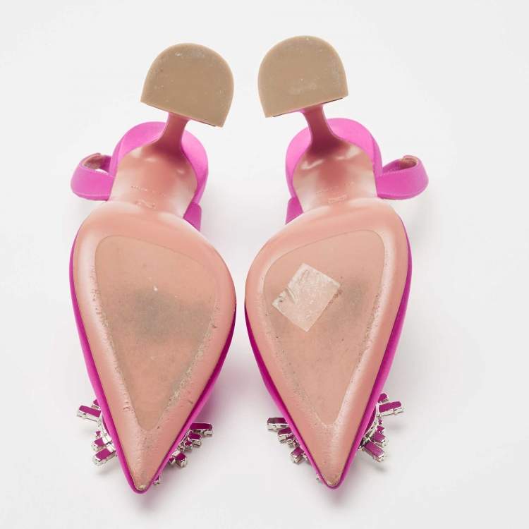 Pre Owned Amina Muaddi Pink Satin Begum Slingback Pumps Size 37