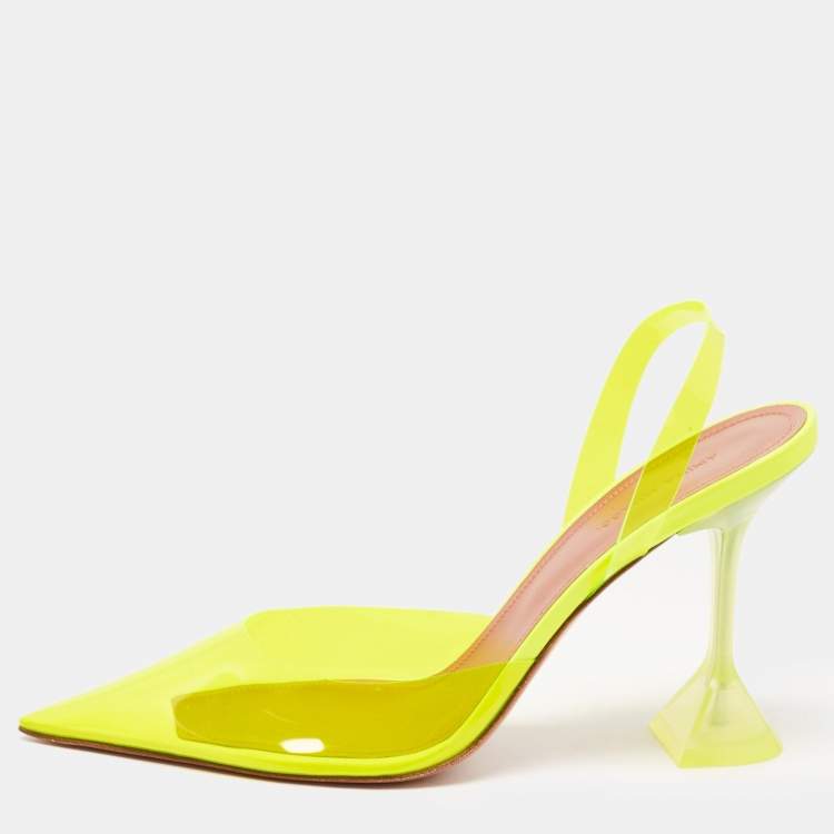 Amina Muaddi Yellow PVC Holli Glass Slingback Pumps Size 40.5 Amina ...