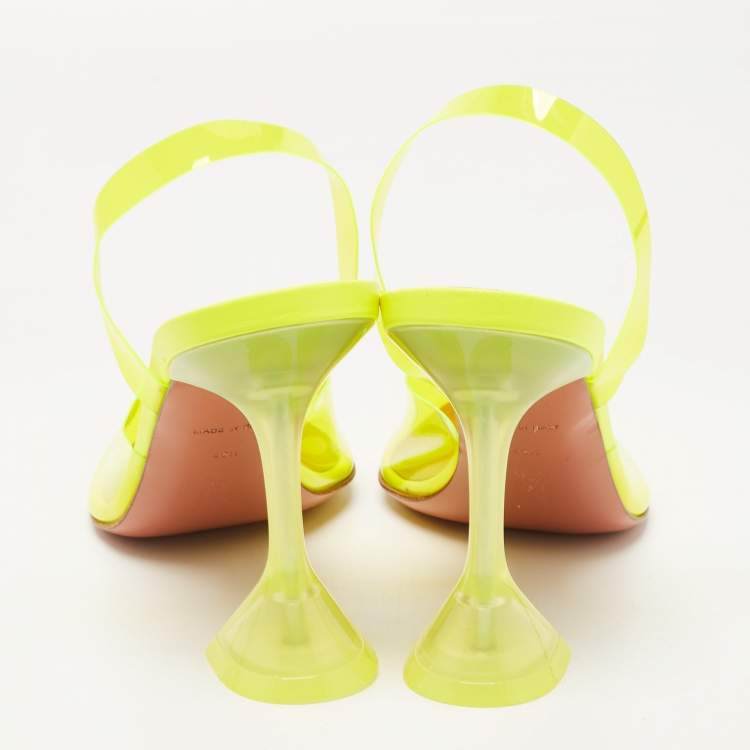 Pre Owned Amina Muaddi Yellow PVC Holli Glass Slingback Pumps Size 40.5