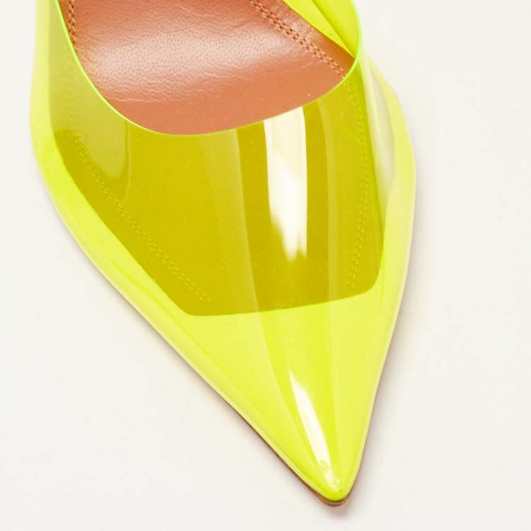 Pre Owned Amina Muaddi Yellow PVC Holli Glass Slingback Pumps Size 40.5