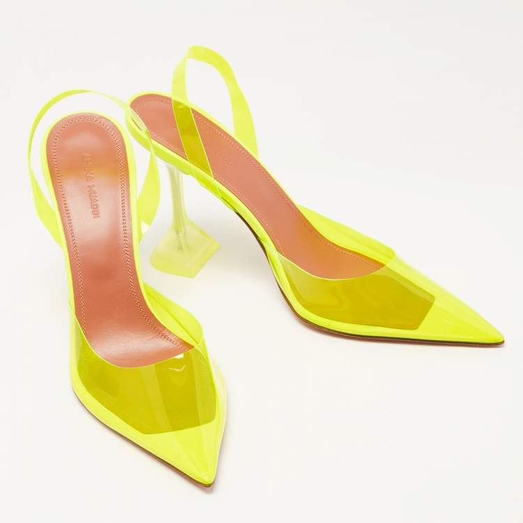 Pre Owned Amina Muaddi Yellow PVC Holli Glass Slingback Pumps Size 40.5