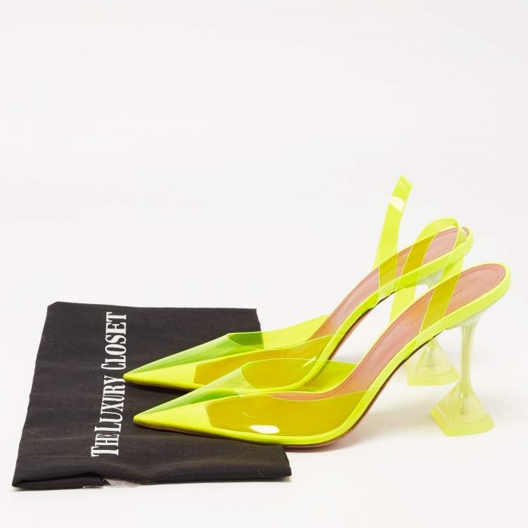Pre Owned Amina Muaddi Yellow PVC Holli Glass Slingback Pumps Size 40.5
