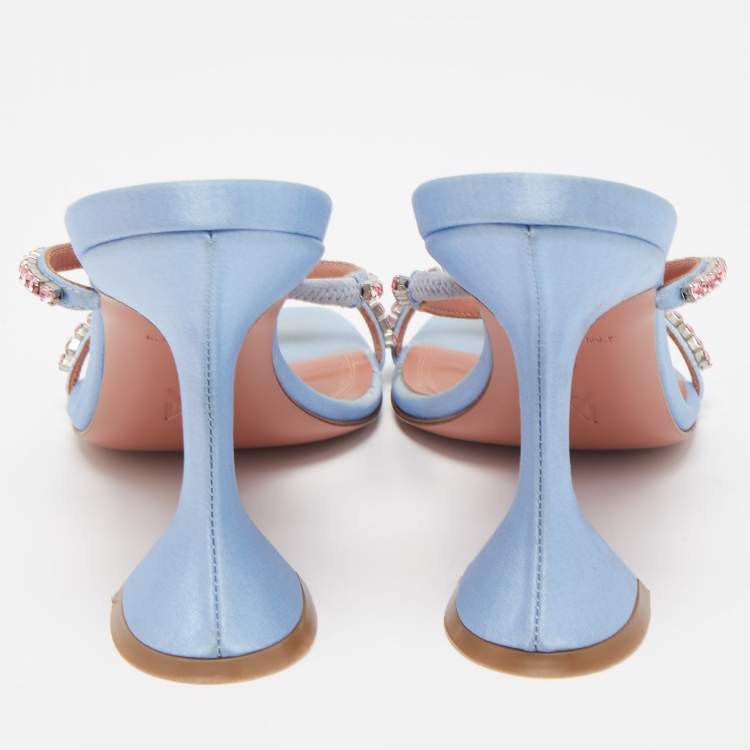 Pre Owned Amina Muaddi Blue Satin Gilda Sandals Size 37