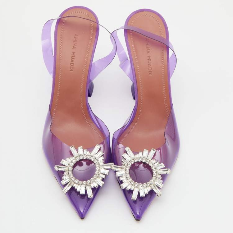 Pre Owned Amina Muaddi Purple PVC Begum Slingback Sandals Size 38.5