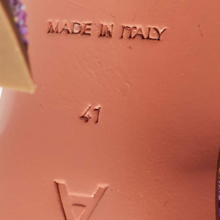 Pre Owned Amina Muaddi Purple Coarse Glitter Gilda Mules Size 41