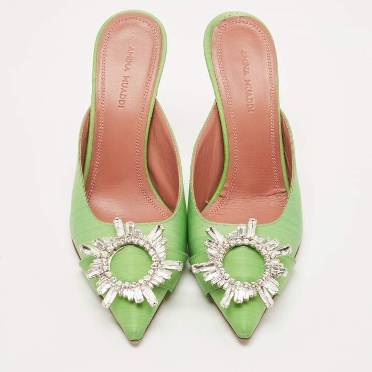 Pre Owned Amina Muaddi Green PVC Begum Mules Size 36 
