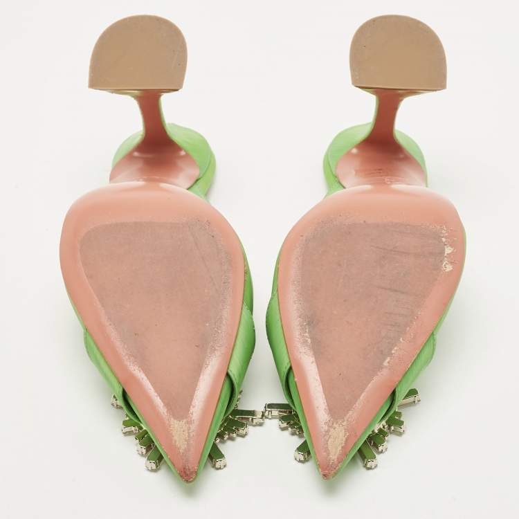 Pre Owned Amina Muaddi Green PVC Begum Mules Size 36 