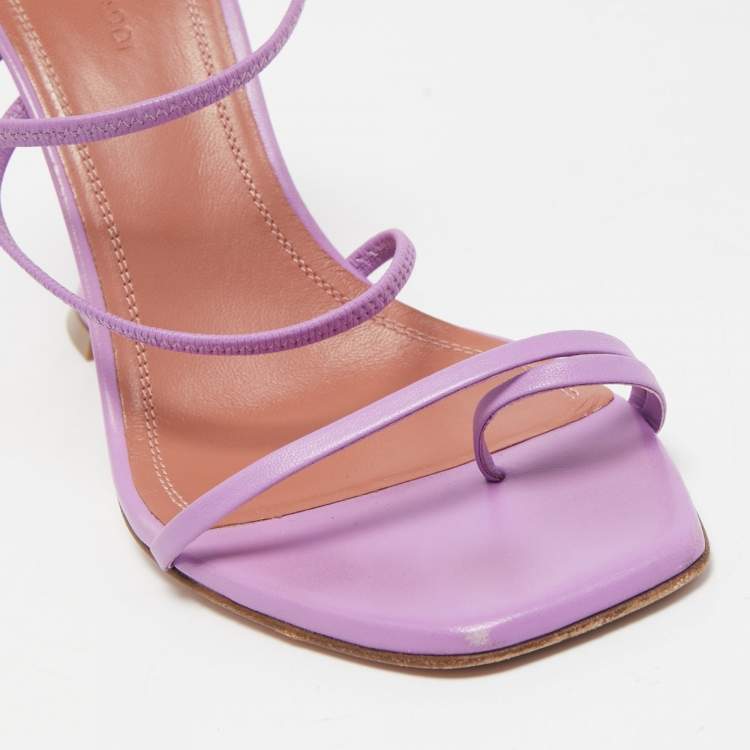 Pre Owned Amina Muaddi Purple Leather Naima Sandals Size 37