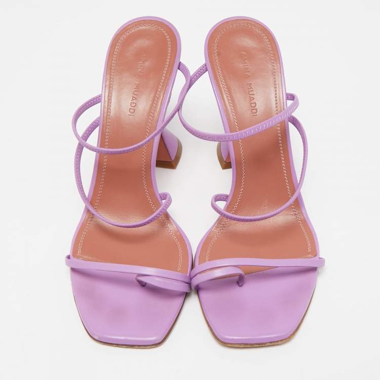 Pre Owned Amina Muaddi Purple Leather Naima Sandals Size 37