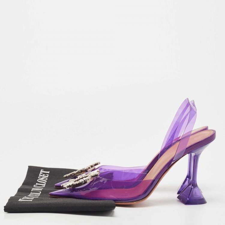 Pre Owned Amina Muaddi Purple PVC Begum Slingback Pumps Size 38.5