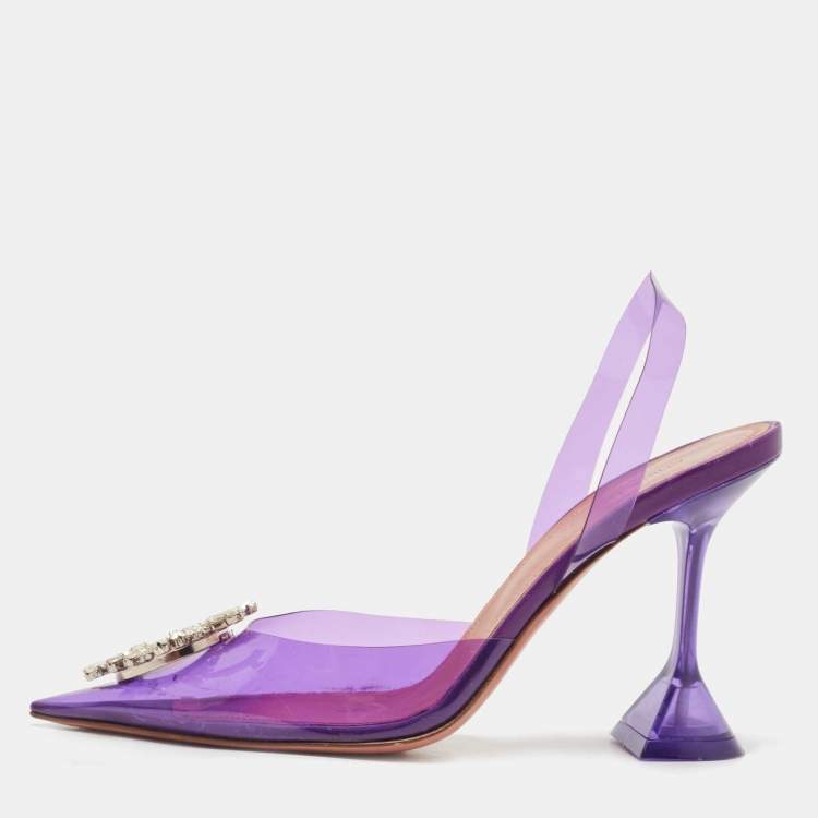 Pre Owned Amina Muaddi Purple PVC Begum Slingback Pumps Size 38.5