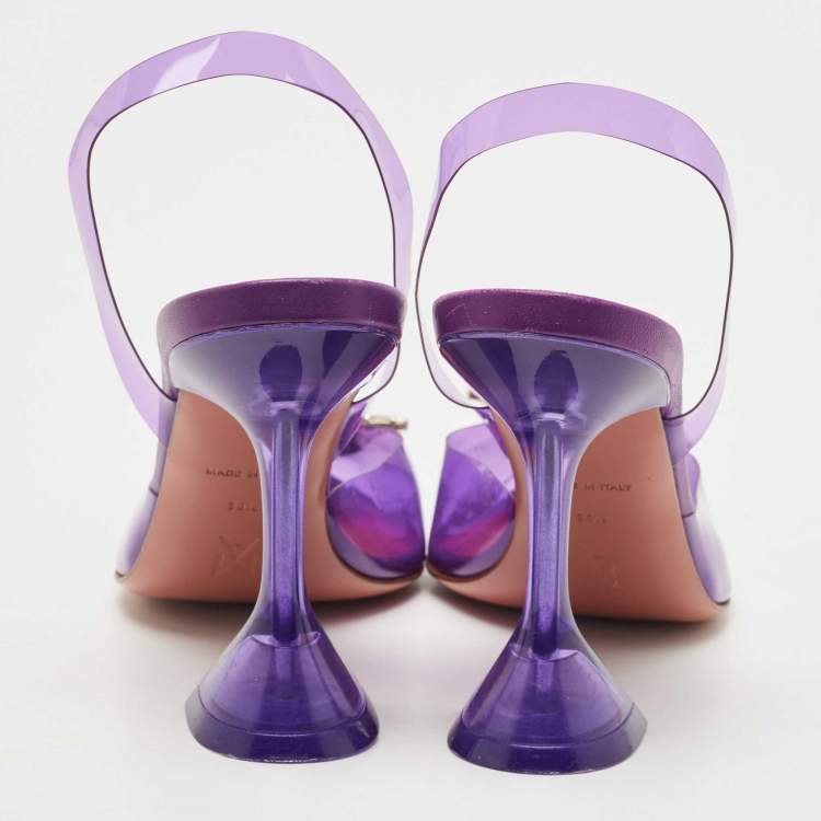 Pre Owned Amina Muaddi Purple PVC Begum Slingback Pumps Size 38.5