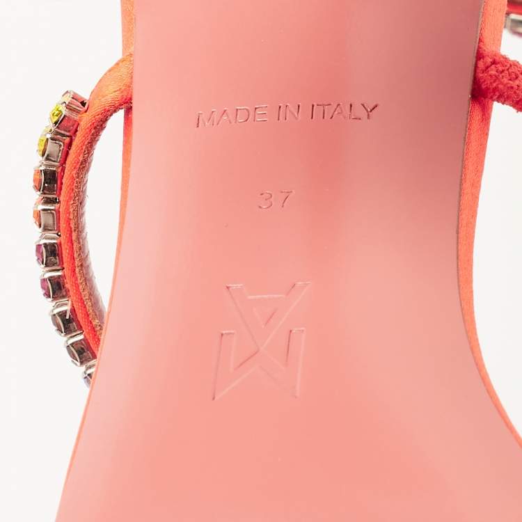 مملوكة مسبقًا Amina Muaddi Orange Satin and Rainbow Crystal Gilda Ankle Strap Sandals Size 37